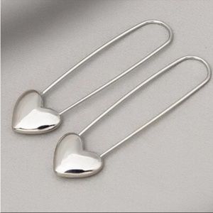 NEW! silver heart safety pin earrings